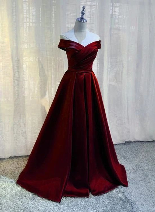 Beautiful Burgundy A-line Floor Length Satin Prom Dress Party Dress, Wine Red Long Formal Dress       fg5207