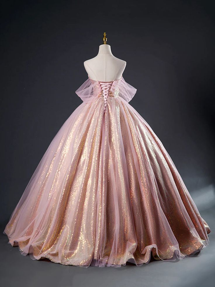 Pink Tulle Sequins Long Prom Dress, Pink Tulle Long Formal Evening Gowns fg4420