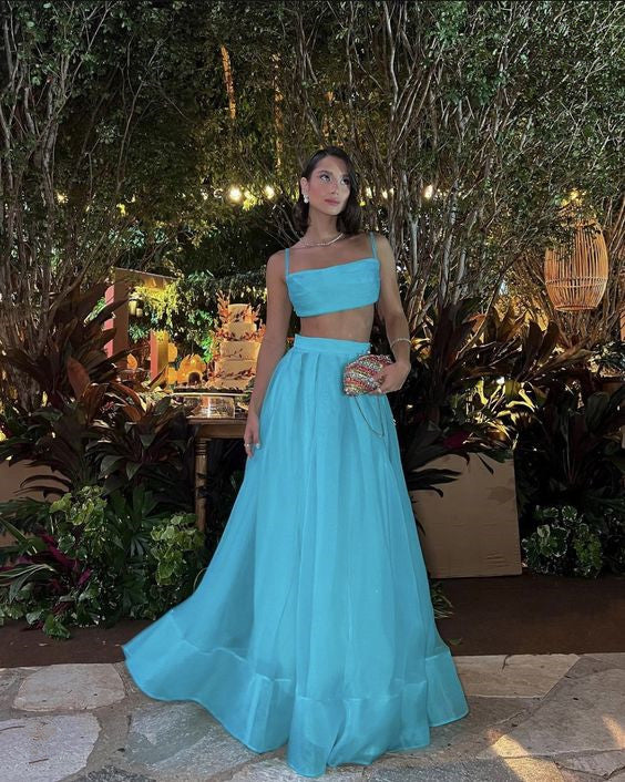 Blue Two Piece A-line Long Prom Dress, Formal Dress fg5107