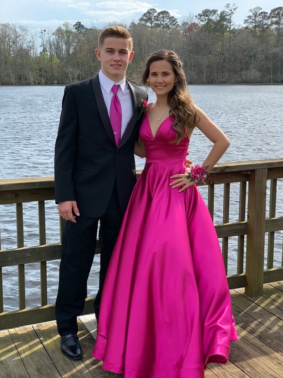 Hot Pink Satin Long Prom Dress Formal Party Dress Prom Dress fg4351