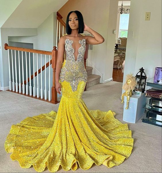 yellow mermaid long prom dresses, evening dresses,party dresses, formal dress fg3374
