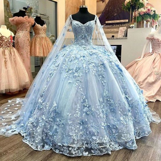 Blue A Line Tulle Ball Gown Prom Dresses, Evening Gowns fg3992
