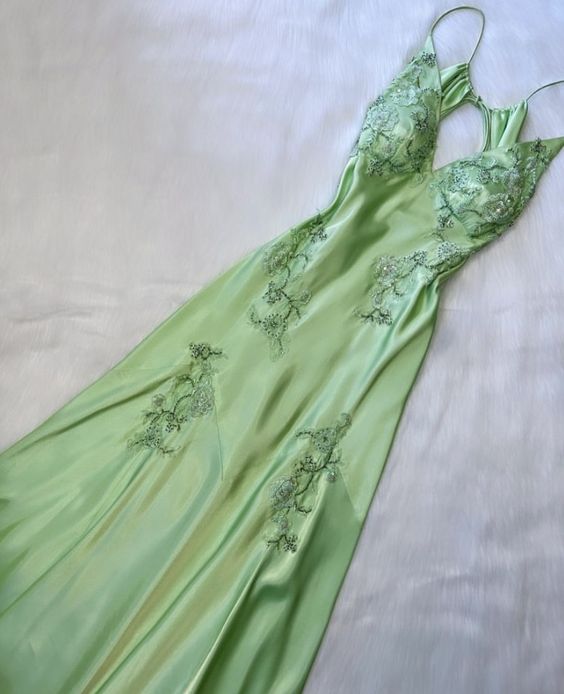 Green V neck Long Prom Dress fg3609
