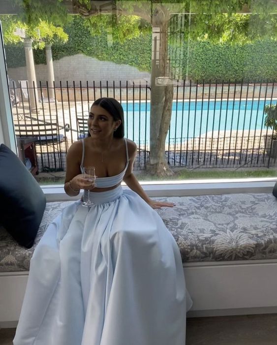 Light Blue Evening Gown Formal Evening Long Two Piece prom gown fg4172