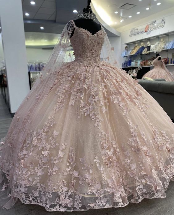 A Line Light Pink Tulle Prom Dress Puffy Quinceanera Dresses Ball Gown fg3965
