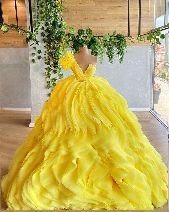 Yellow Long Ball Gown Prom Dresses fg4329