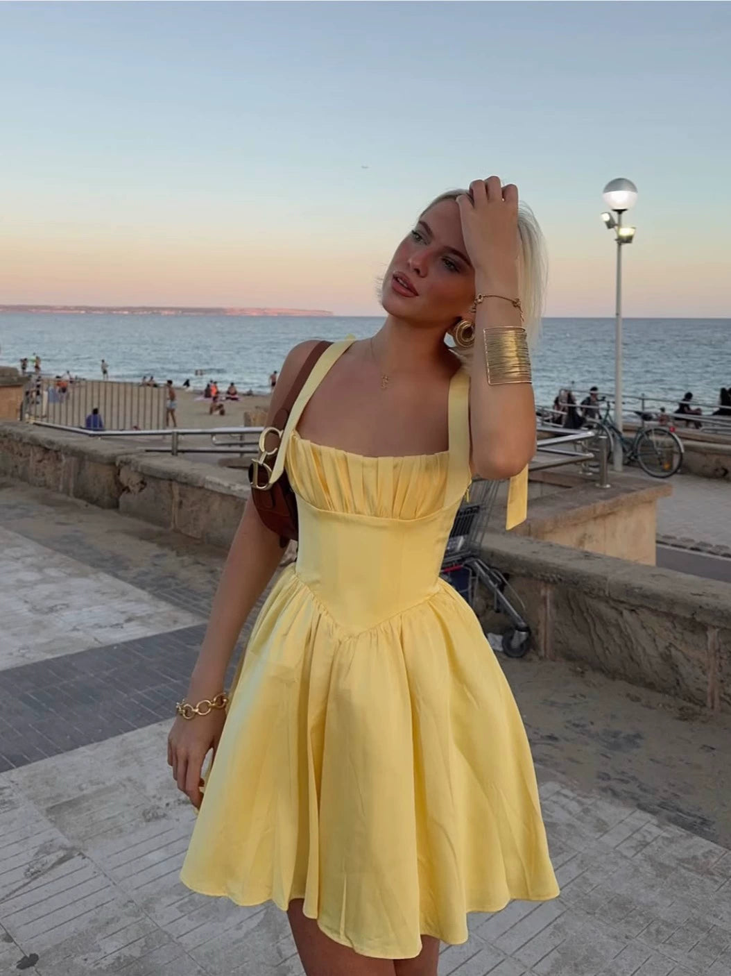 A Line Homecoming Dresses Yellow Bow Strap Prom Cocktail Party Gown fg6229