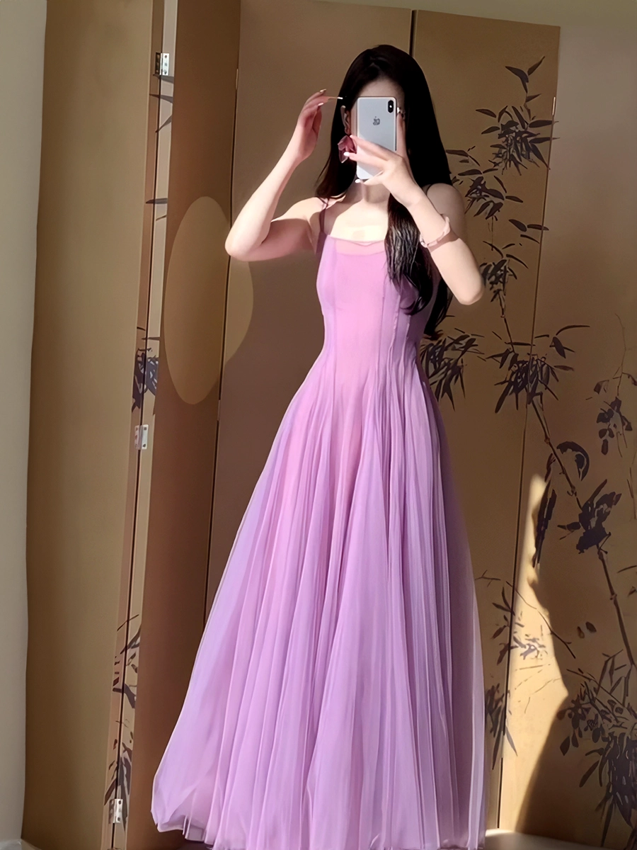 A Line Purple Tulle Long Prom Dress Sexy Evening Dresses fg7659