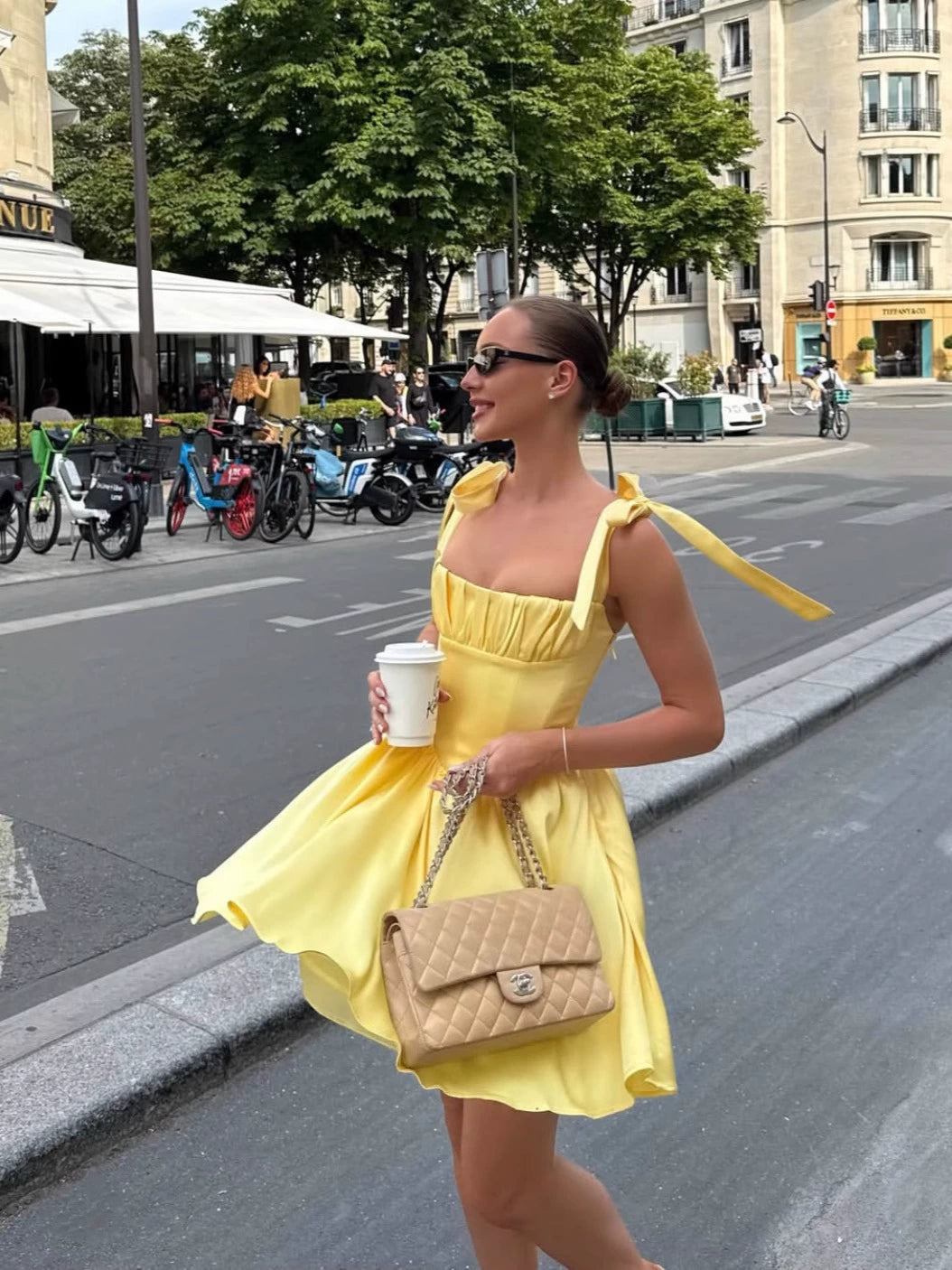 A Line Homecoming Dresses Yellow Bow Strap Prom Cocktail Party Gown fg6229