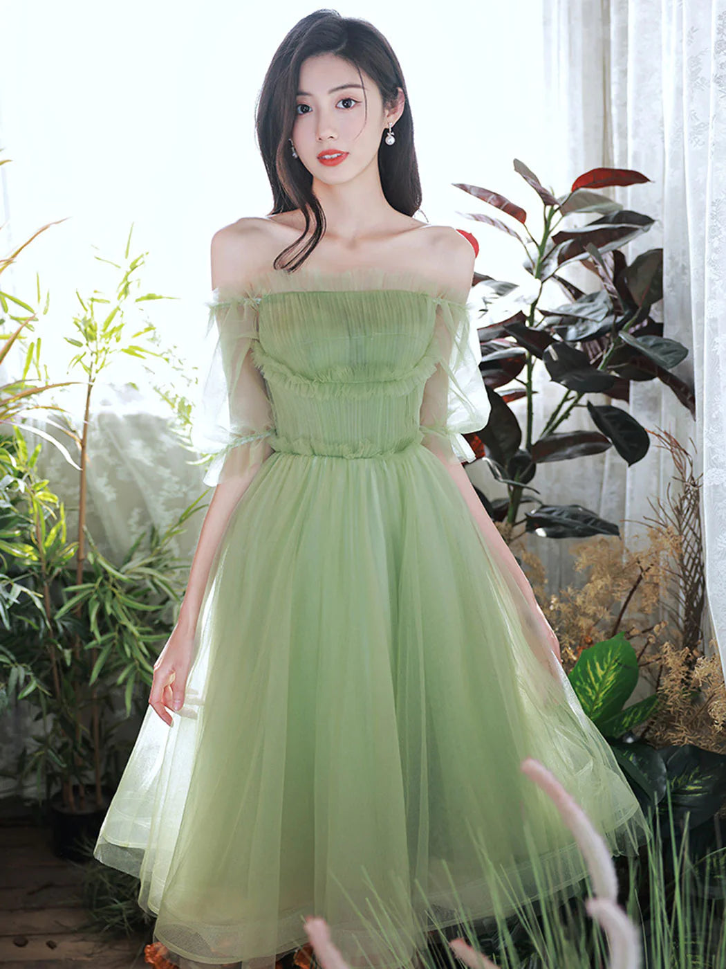 Green Tulle Short Prom Dress, Green Homecoming Dresses fg3414