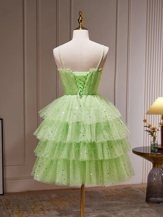 Green Tulle Short Prom Dress, Cute Green Homecoming Dresses fg3412