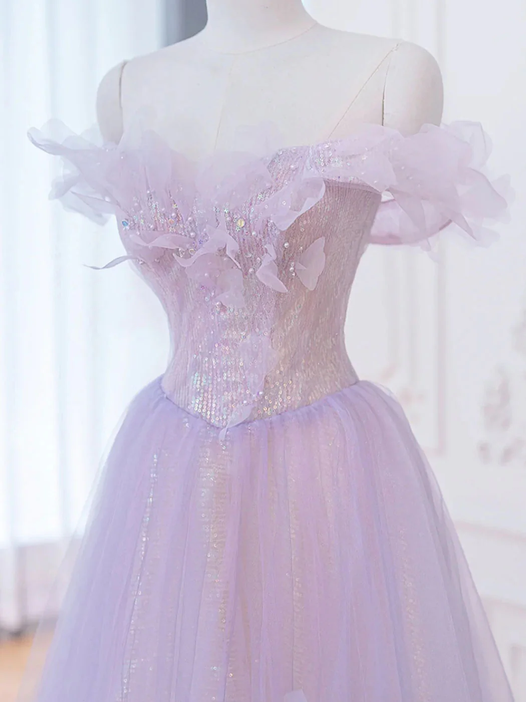 A-Line Purple Off Shoulder Long Prom Dress, Purple Formal Evening Dresses fg5248