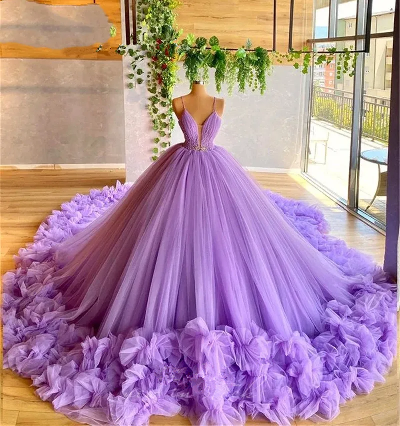 puffy prom dress, purple prom dress, tulle prom dresses, beaded prom dress, pleats evening dress, ball gown quinceanera dress fg2055