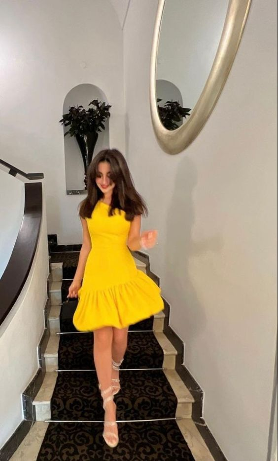 Yellow Sleeveless cocktail Party Dress Formal Short Prom Dresses Tea Length Evening Gowns for Women fg4789