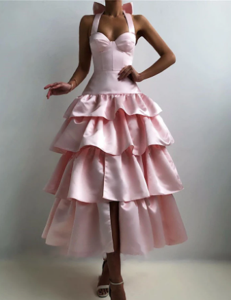 Elegant Formal Sleeveless Satin Evening Dress Pink fg4400
