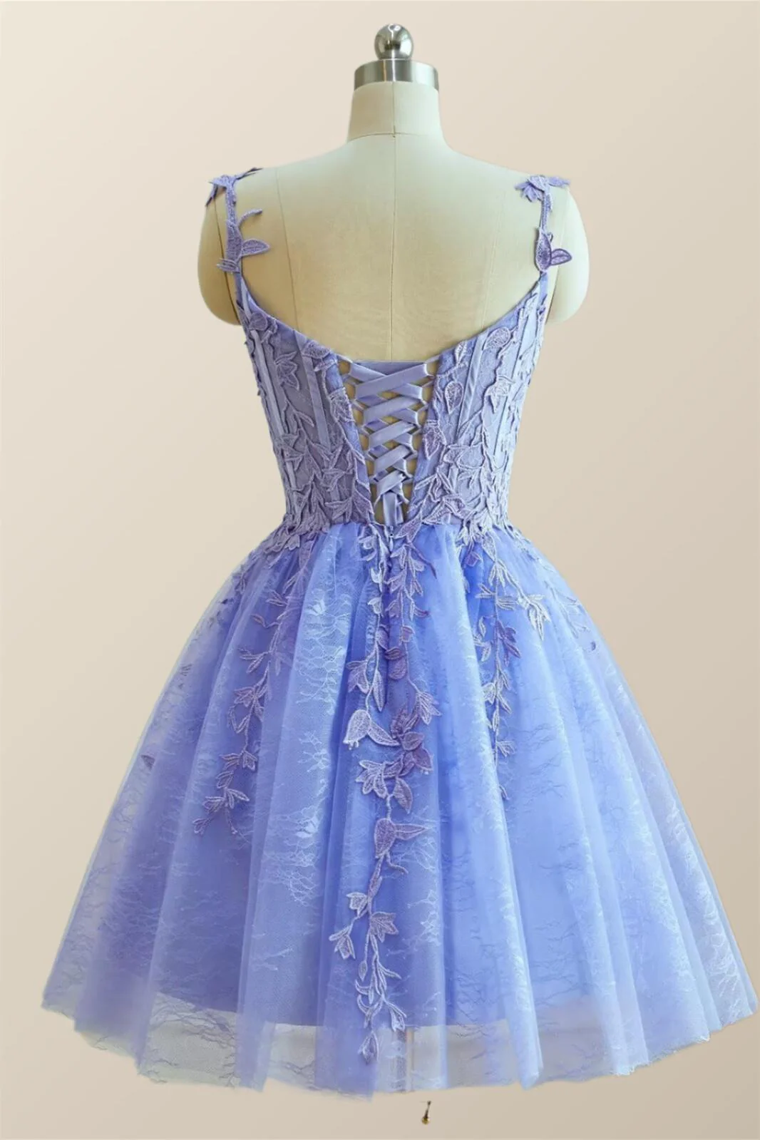 Straps Lace Appliques A-line Short Prom Dress fg5929
