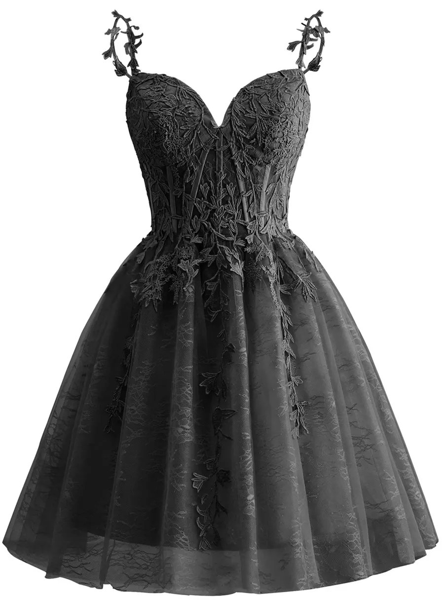 Spaghetti Strap Lace Homecoming Dresses for Teens 2024 Tulle Short Prom Dress Cocktail Gowns fg6049