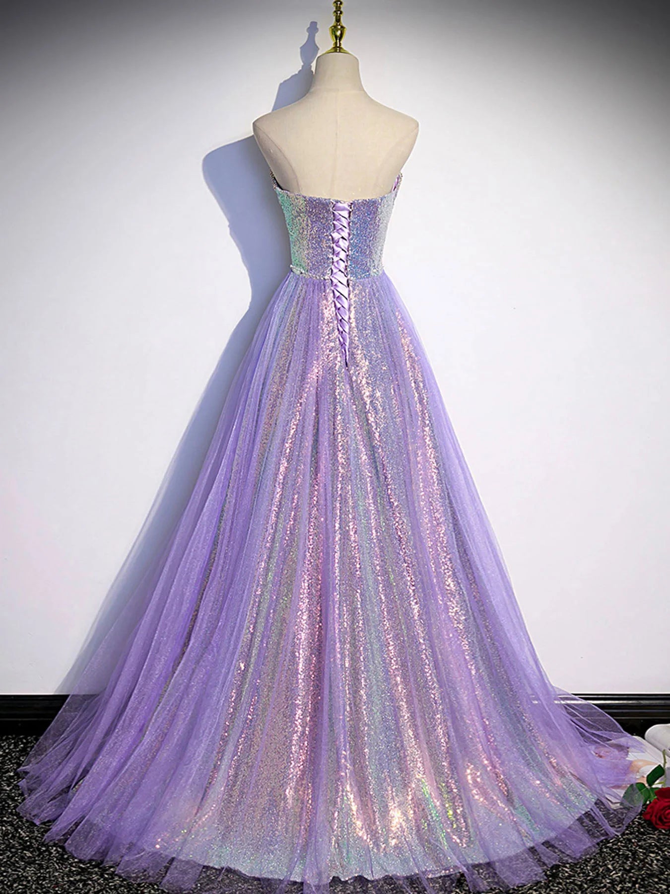 A line Purple Sweetheart Neck Tulle Long Prom Dress, Purple Evening Dress fg4293