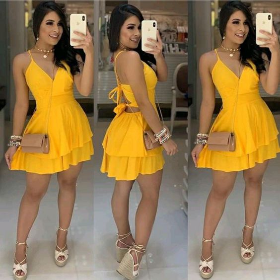 Yellow Short Party Dress,Cocktail Dresses fg3067