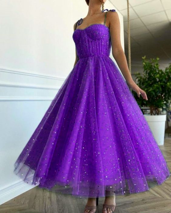 Vintage Tulle Purple Prom Evening Dress fg2985