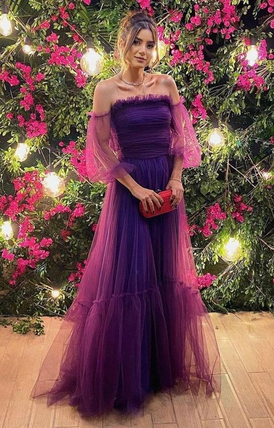 A Line Purple Long Prom Dresses Party Evening Gowns fg3105