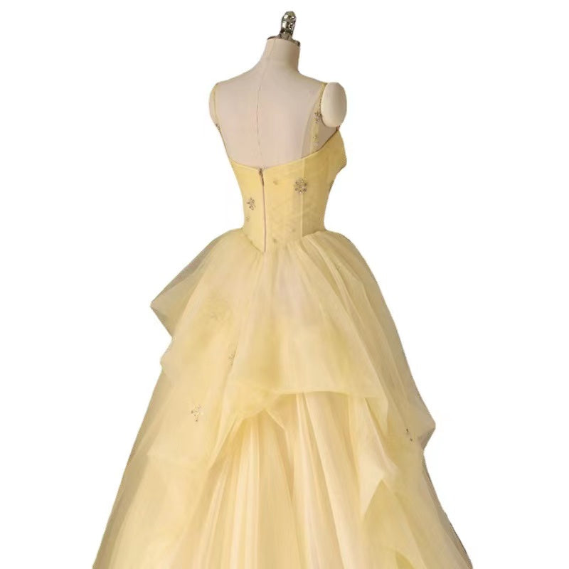 Simple party dress, birthday fairy dress, socialite senior yellow prom dress fg2887
