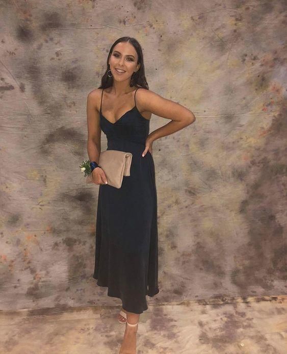 A-line spaghetti straps tea length prom dress fg1485