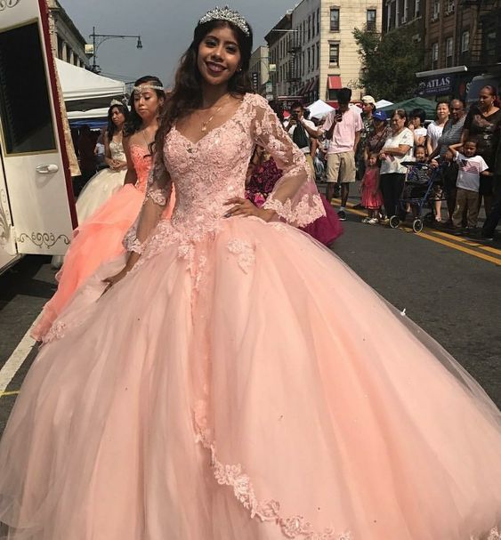 Pink lace ball gown prom dresses long evening dress fg2465