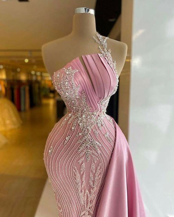 Pink Mermaid Prom Dresses with Appliques fg1175