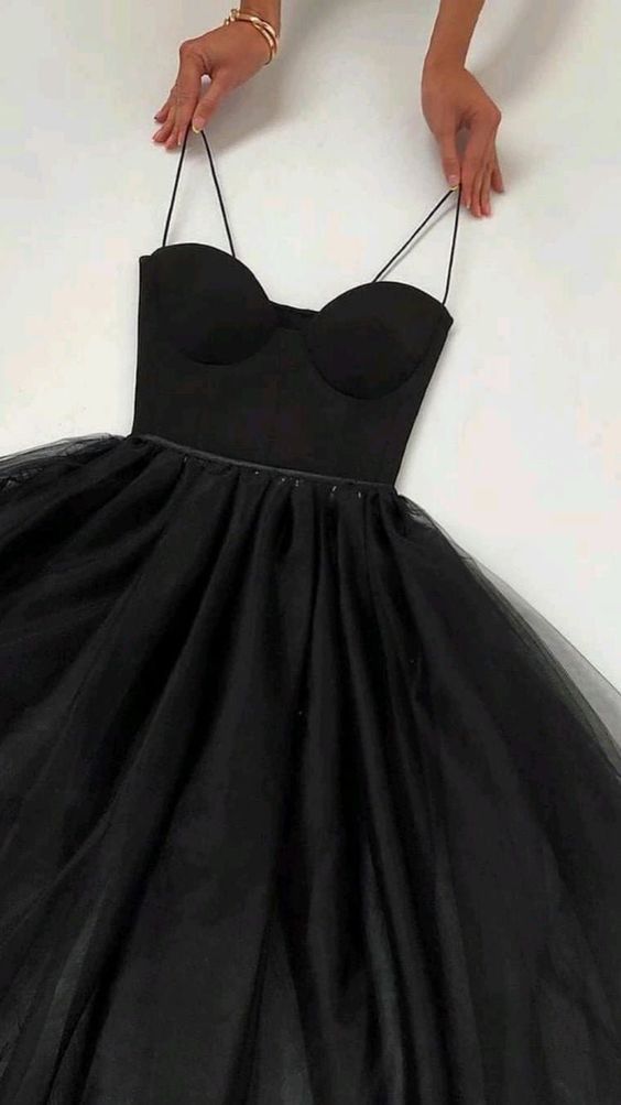 Spaghetti Straps Black Tulle Prom Dress Tulle Party Dress fg1218