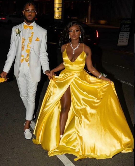 Charming Yellow Satin Long Prom Evening Dresses fg1600