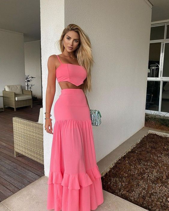 Pink/Blue Prom Dress Two Piece Women Sexy Dresses Elegant Party Dress fg1980