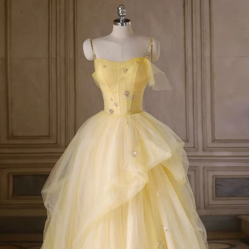 Simple party dress, birthday fairy dress, socialite senior yellow prom dress fg2887