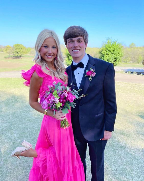 Hot Pink Party Dress, Pretty Handmade Prom Dress fg1818