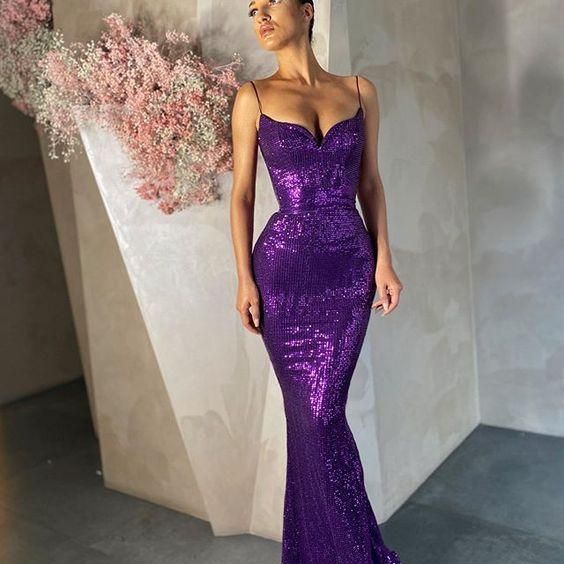 purple sequin long evening Prom Dresses fg1125