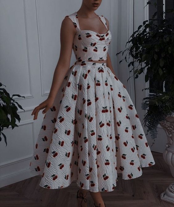 A line white prom dress, two piece prom dress cherry evening dress fg3324