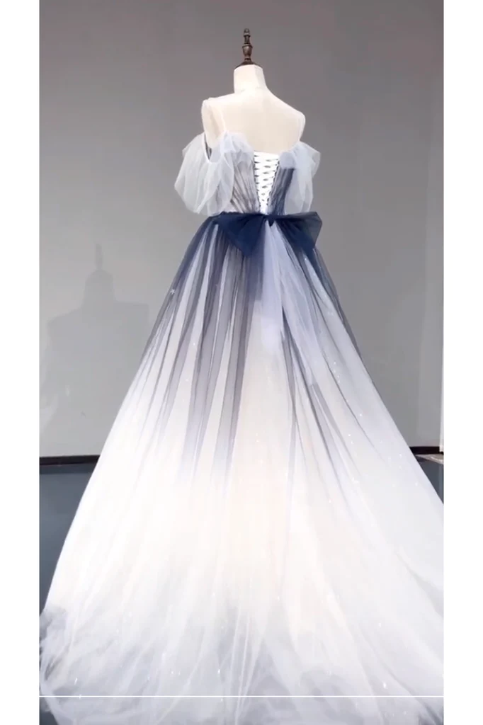 A Line Off the Shoulder Ombre Prom Dress, Long Tulle Prom Dress with Saprkles fg2489