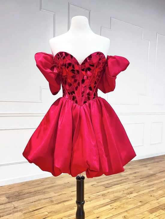 Mini/Short Red Satin Short Prom Dresses, Short Homecoming Dress fg2231