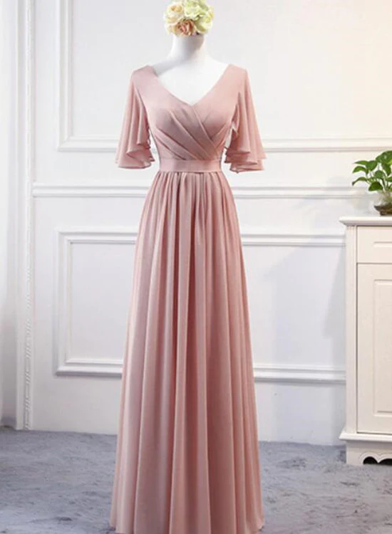 Pink Chiffon Bridesmaid Dresses ,Long Formal Gowns, Pink Party Dresses fg2672