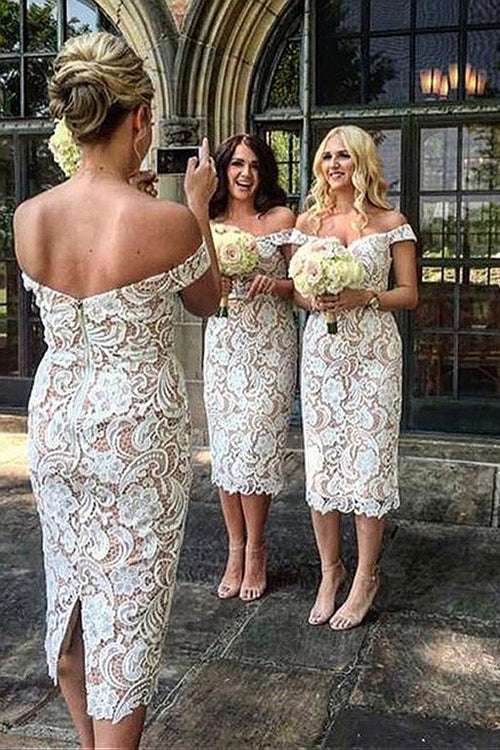 Sheath Off the Shoulder White Lace Long Bridesmaid Dresses,Elegant Bridesmaid Dresses fg2200
