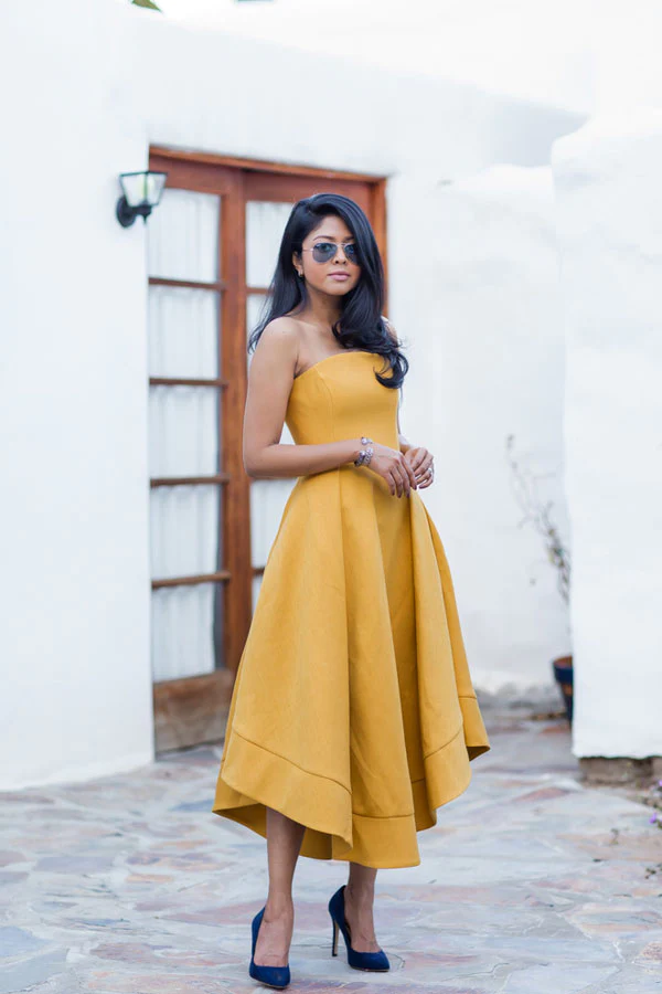 Simple yellow short prom dress, satin yellow evening dress fg3110