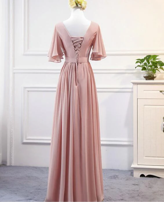 Pink Chiffon Bridesmaid Dresses ,Long Formal Gowns, Pink Party Dresses fg2672