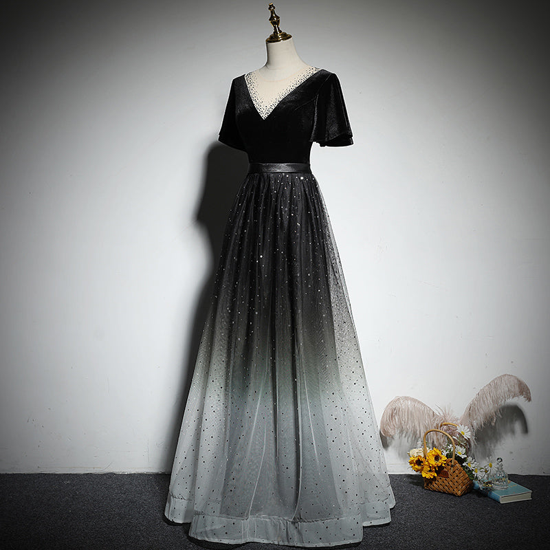 Black evening dress 2022 new dress long elegant prom dress fg127