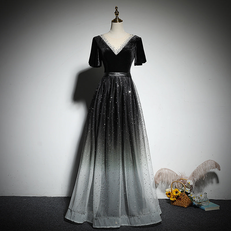 Black evening dress 2022 new dress long elegant prom dress fg127