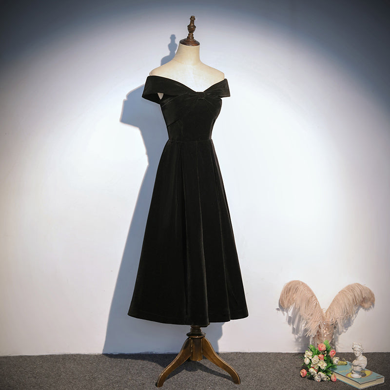 A-line black tea-length evening dress new short prom dress,homecoming dress fg188