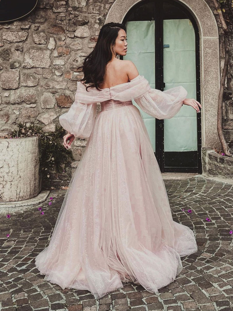 PINK TULLE LONG PROM DRESS, PINK TULLE LONG EVENING DRESS fg239