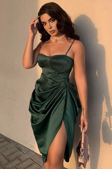 Sexy Dark Green Spaghetti Straps Sheath Short Prom Dresses, Homecoming Dresses fg243
