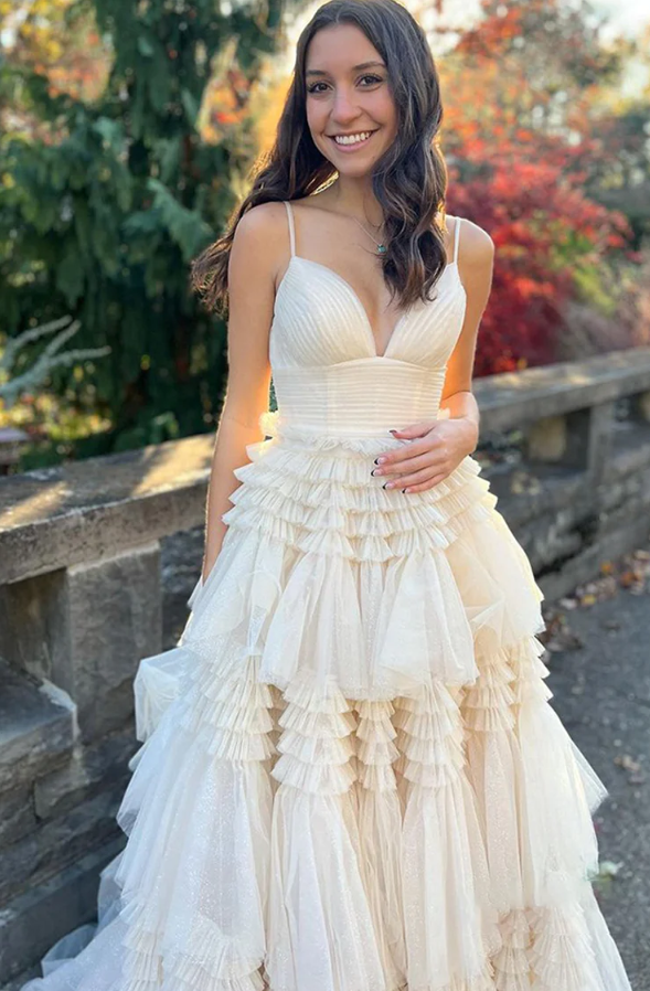 A-line Champagne Sweetheart Long Prom Dress fg293