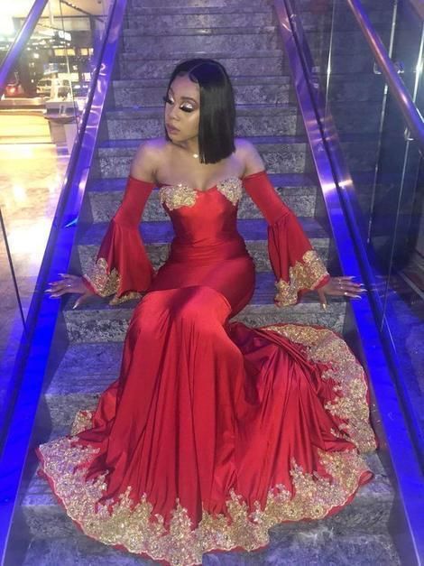 Uniqus Mermiad Long Prom Dress With Train, Appliques Prom Dress fg304
