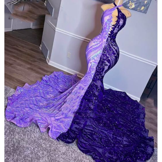 Purple prom dresses, 2022 evening dresses, mermaid evening dresses, formal party dresses, lace evening gowns fg316